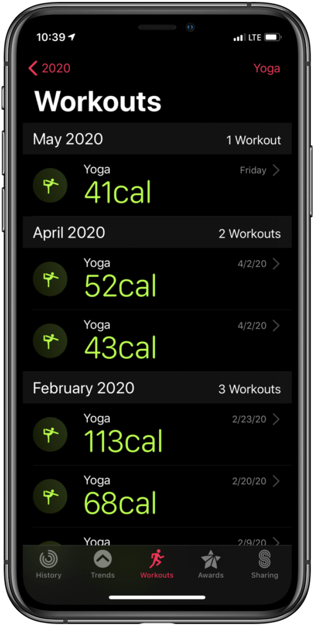 apple watch workout list