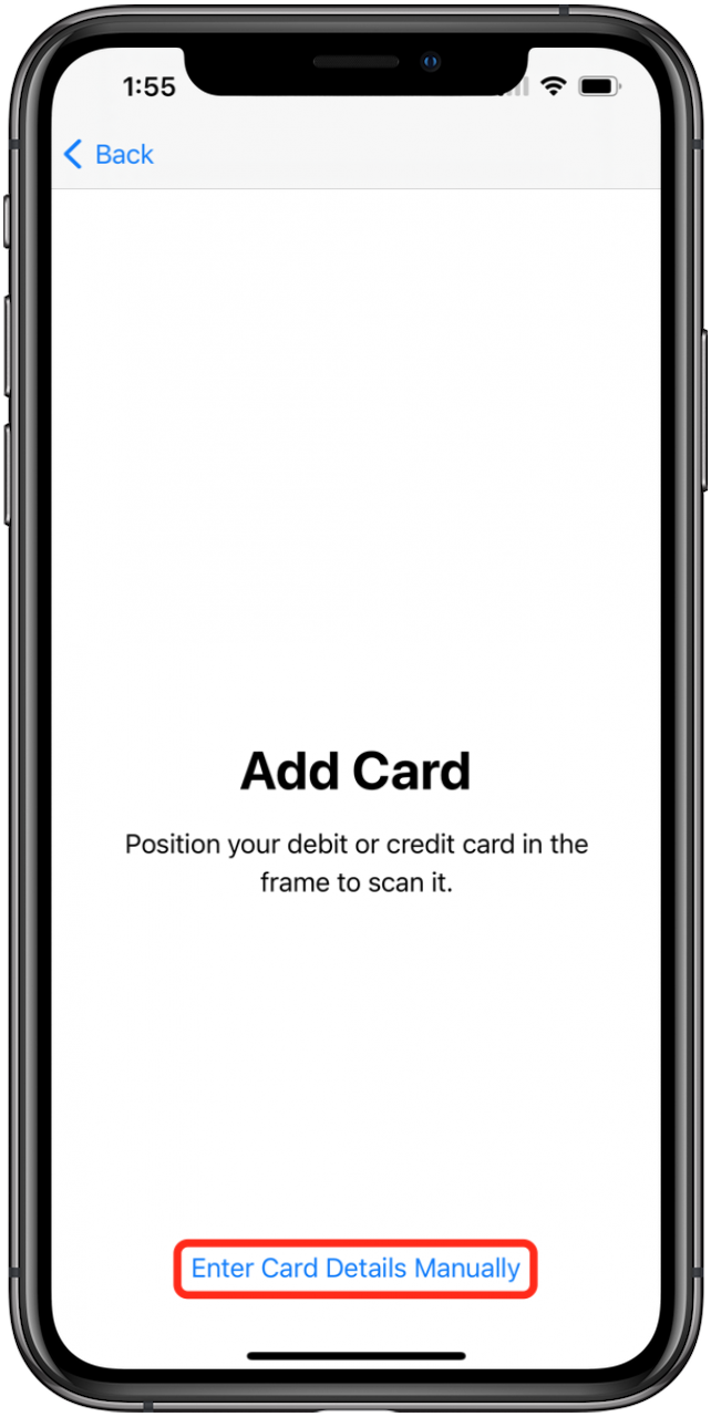 scan card or add credit card details manually