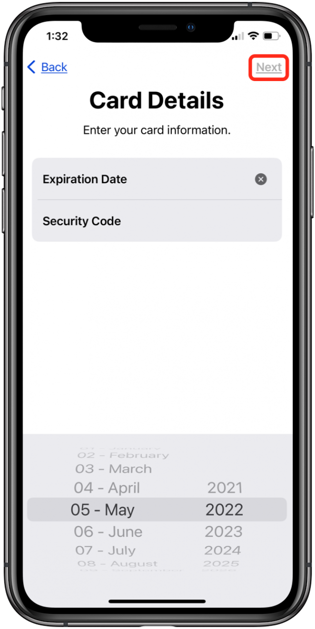 add your expiration date and security code