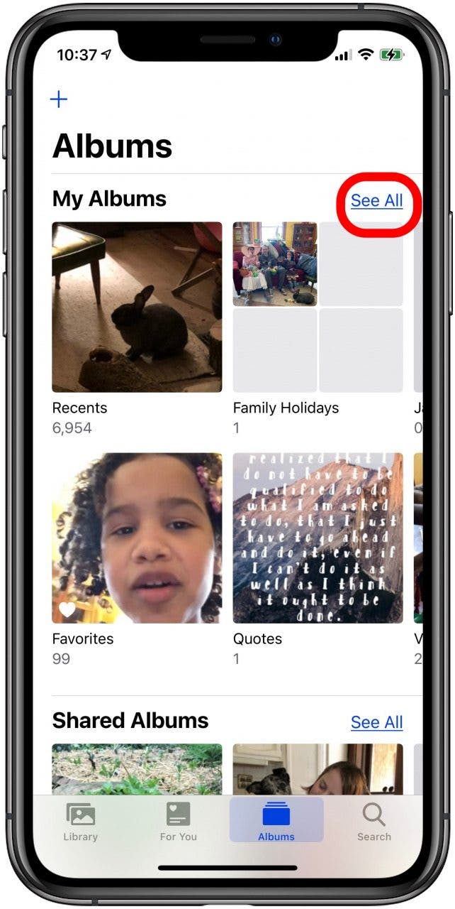 see all photo albums on iphone