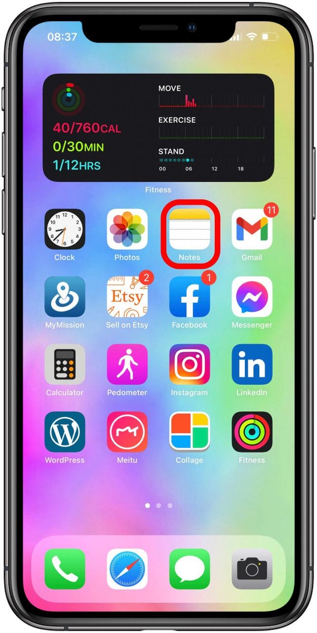Open Notes app on iPhone