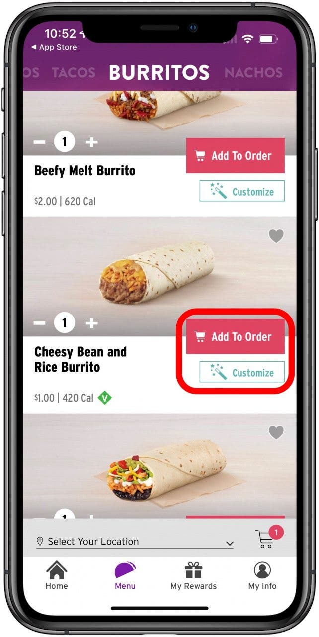 does taco bell take apple pay place your order in app
