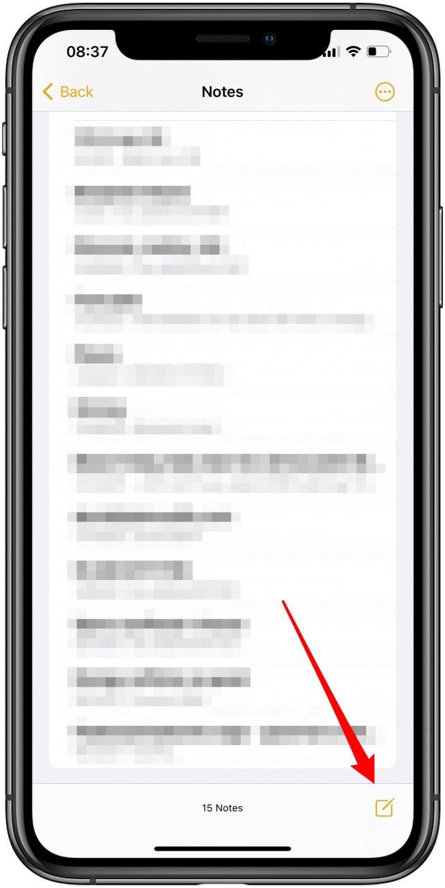 Tap to Create a new note on iPhone