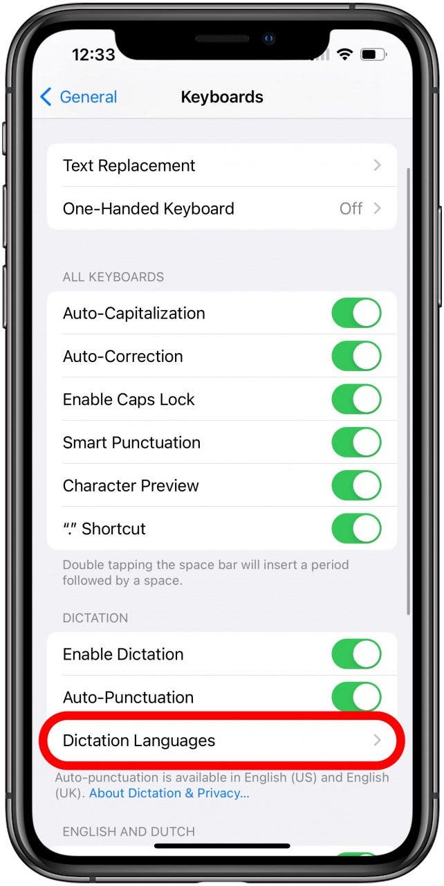 Dictation Languages
