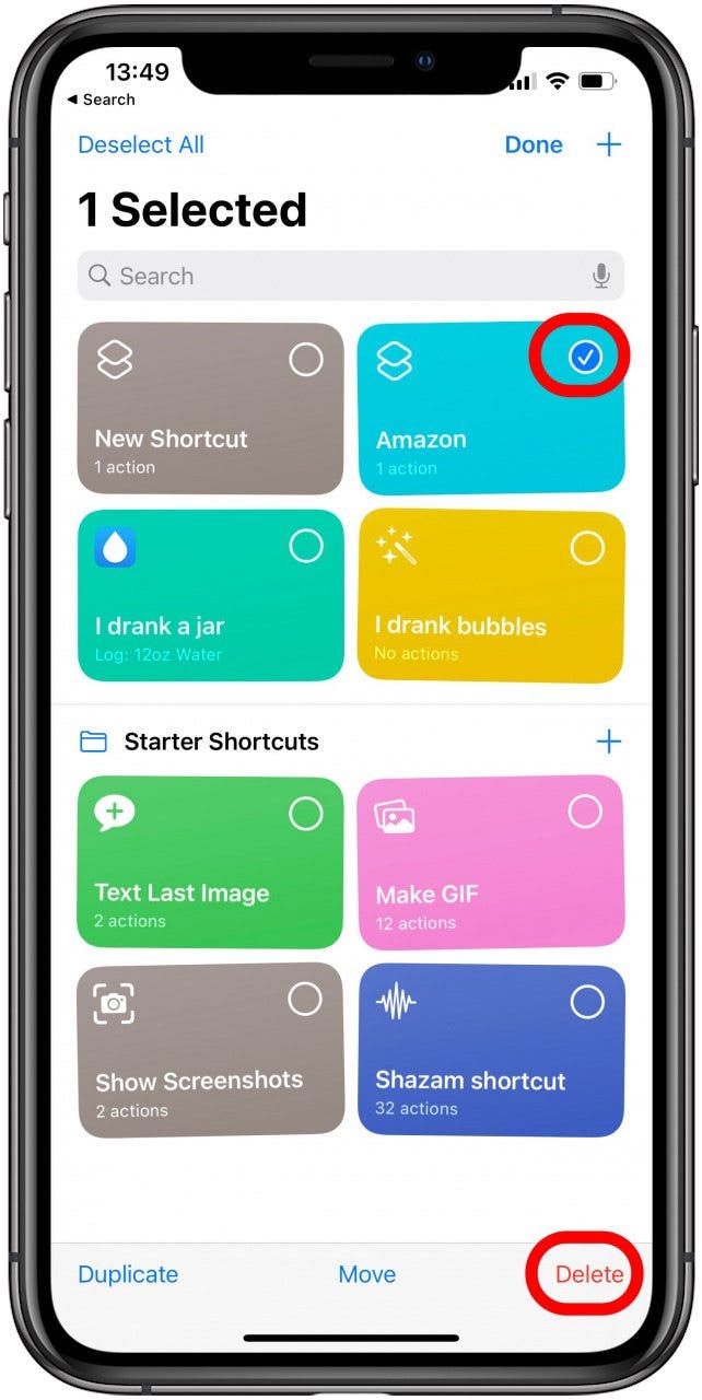 Delete a shortcut in My Shortcuts app