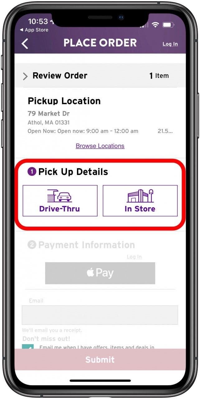 does taco bell take apple pay choose in store or drive-thru