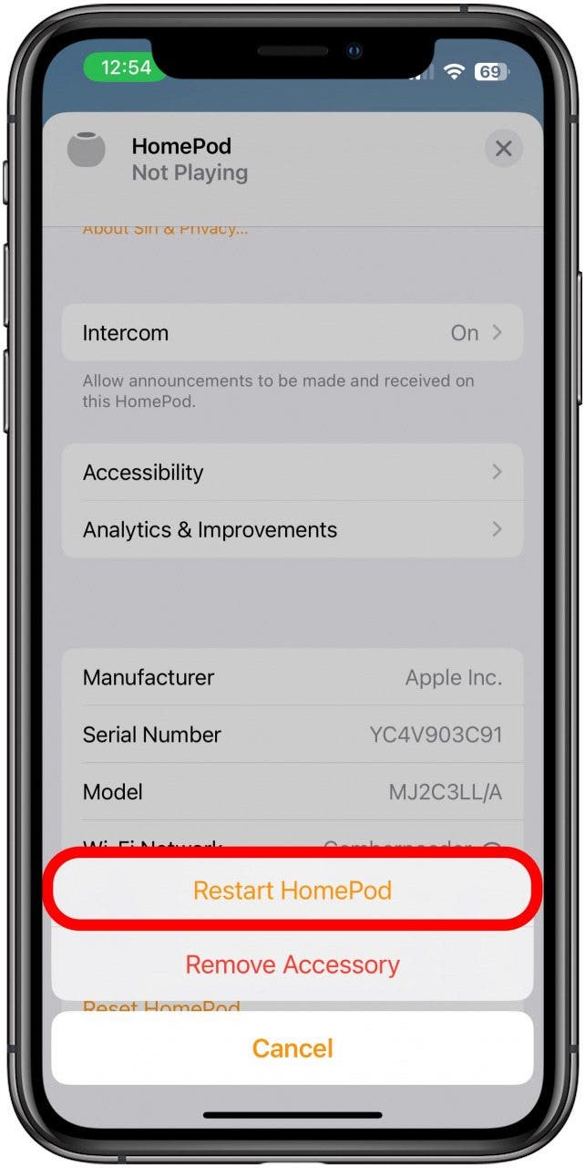 tap restart homepod homepod mini not turning on