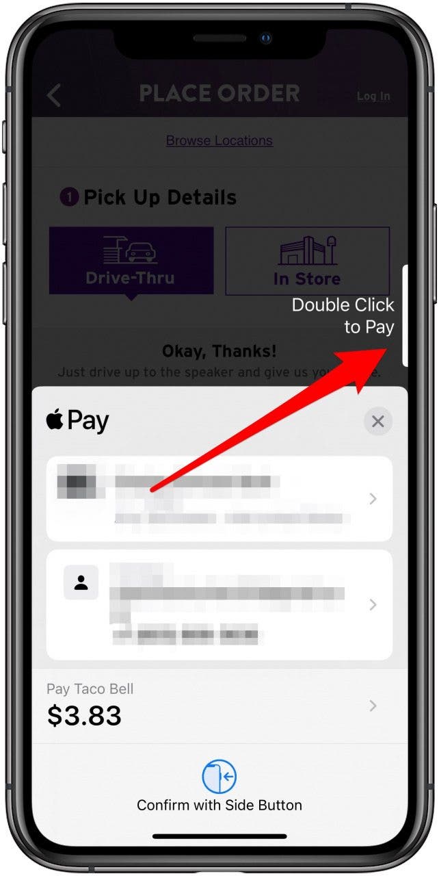 does taco bell accept apple pay double tap side button