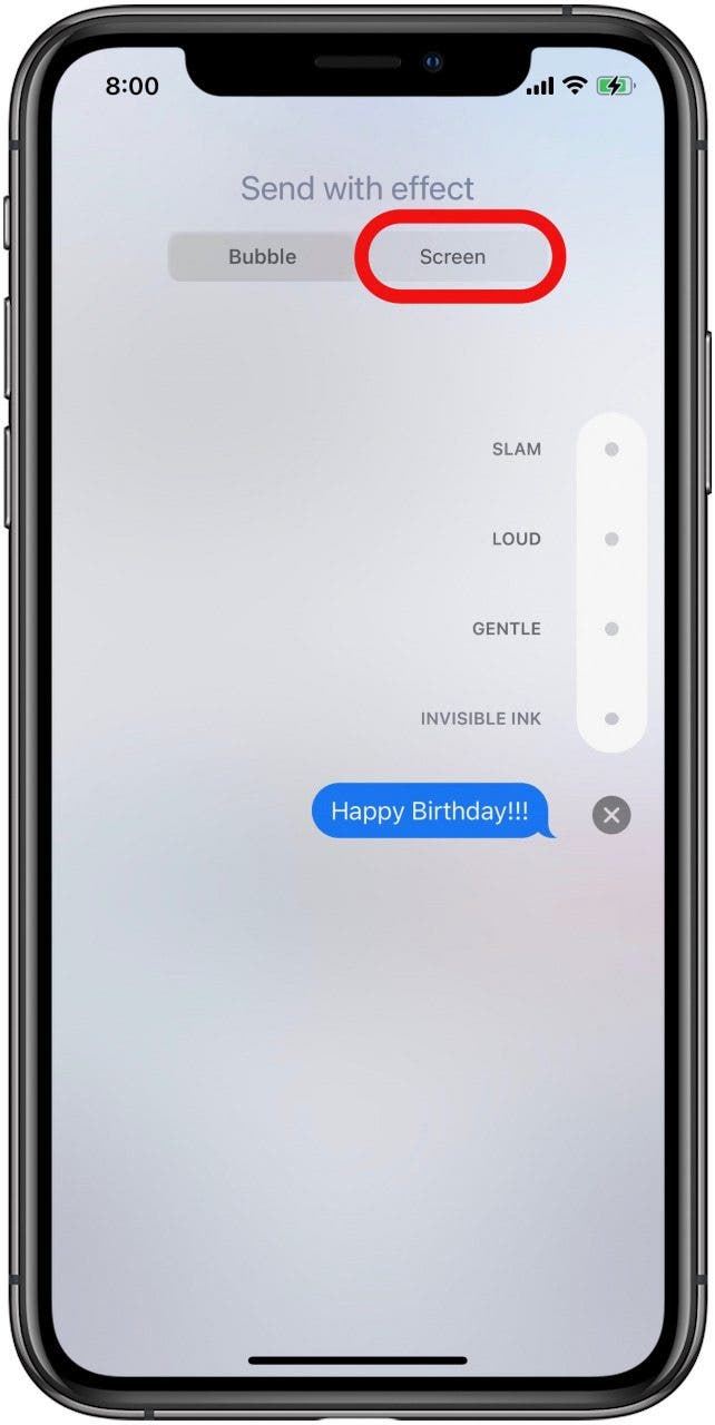 How to Send Confetti on iPhone Step 8 - Select Screen