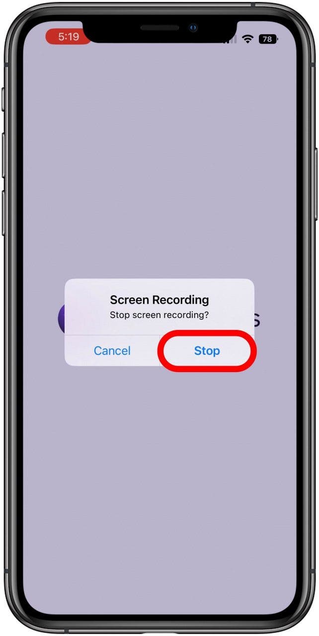 Stop screen recording confirmation message.