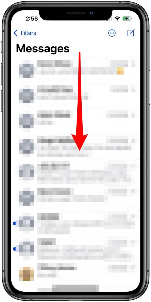 swipe down from top of messages to reveal search field