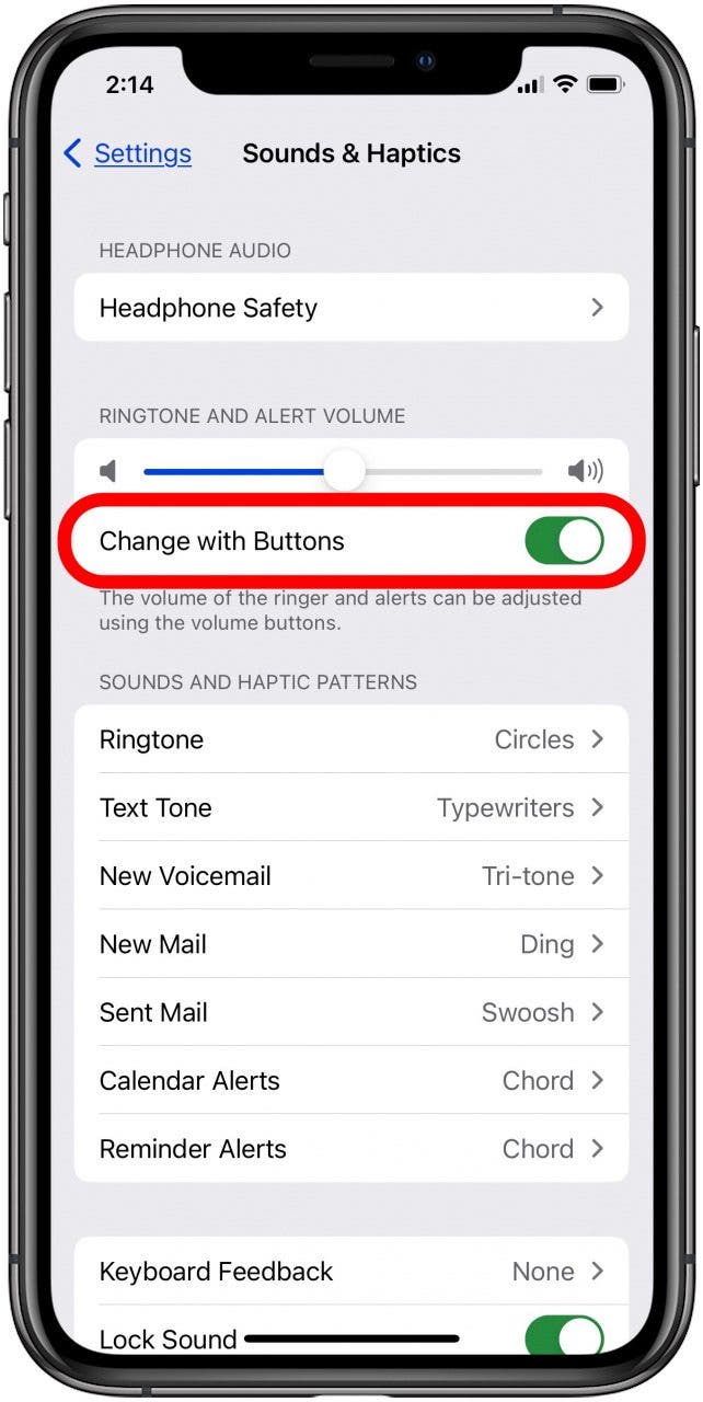 tap change with buttons under ringtone and alert volume