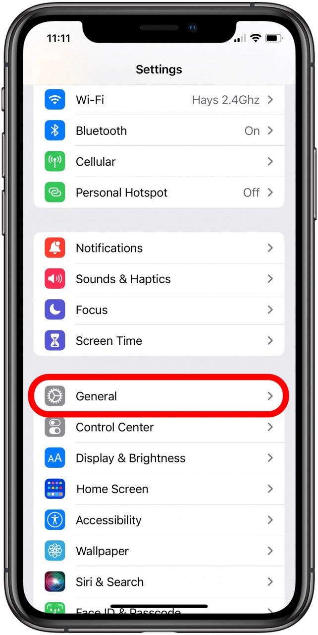 tap general in settings app