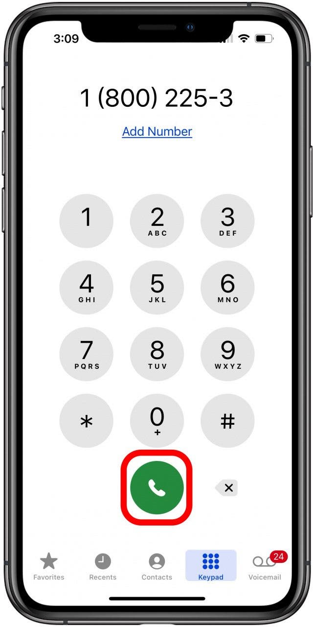 tap green phone icon to make phone call