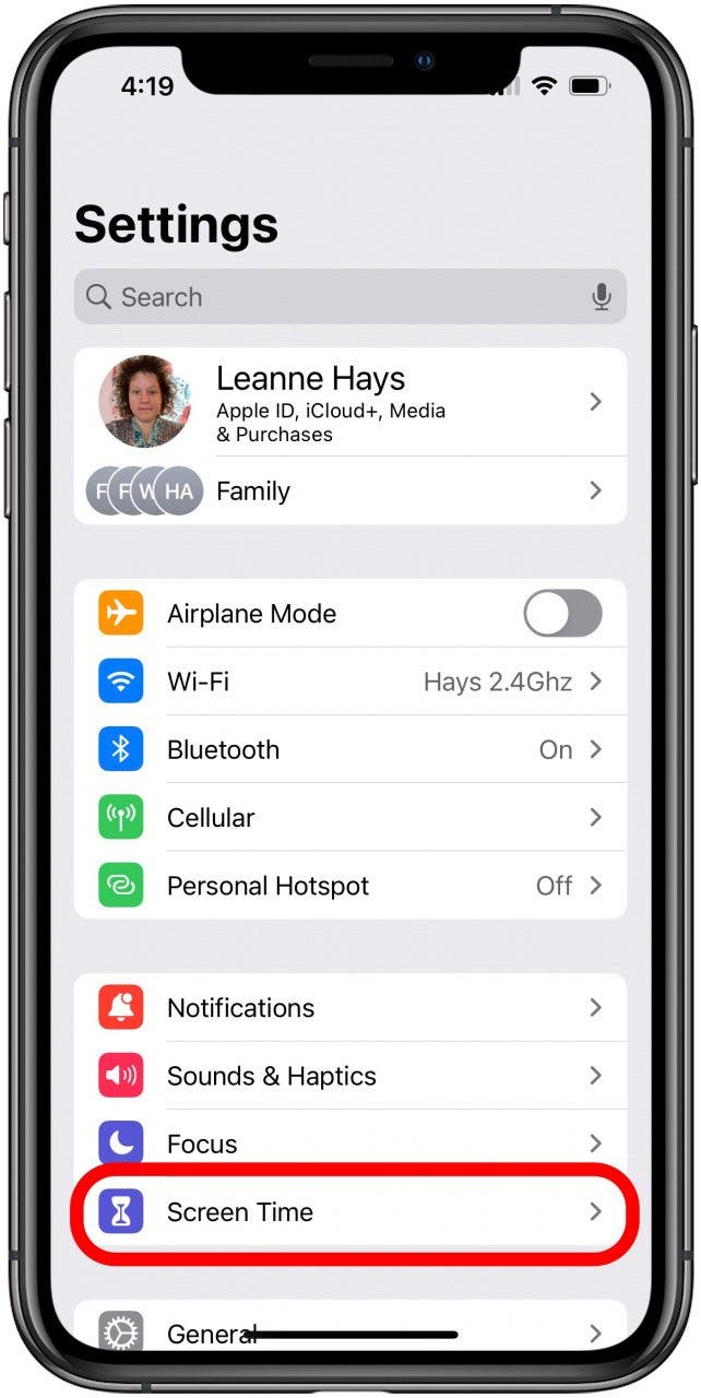 tap ipad or iphone screen time settings