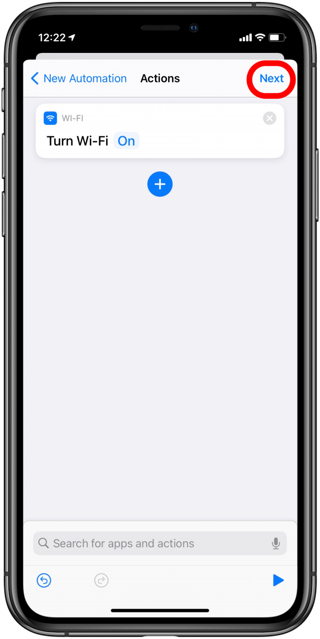 Tap Next to confirm the Wi-Fi on action