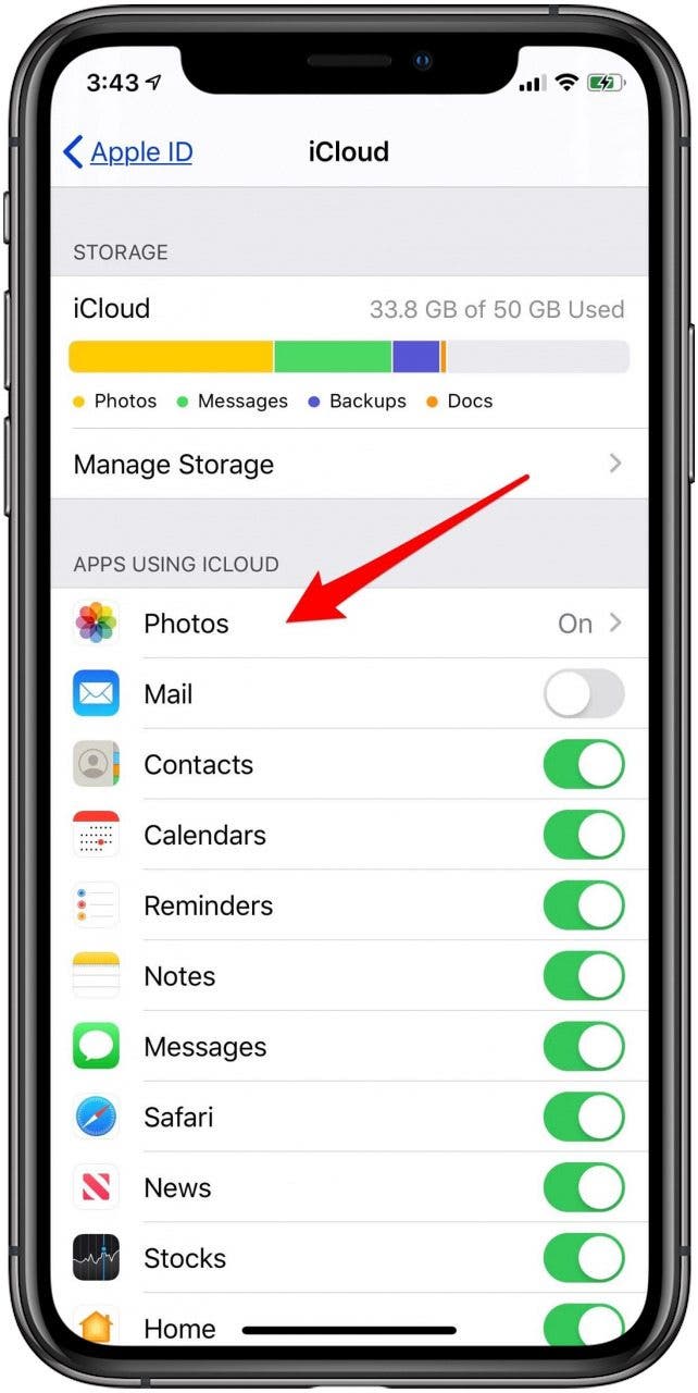 tap on photos in iphone settings app