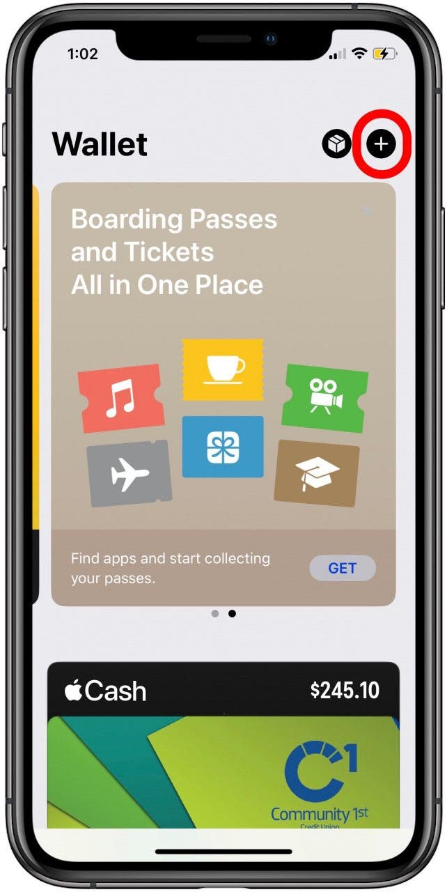 tap plus sign to add drivers license to apple wallet