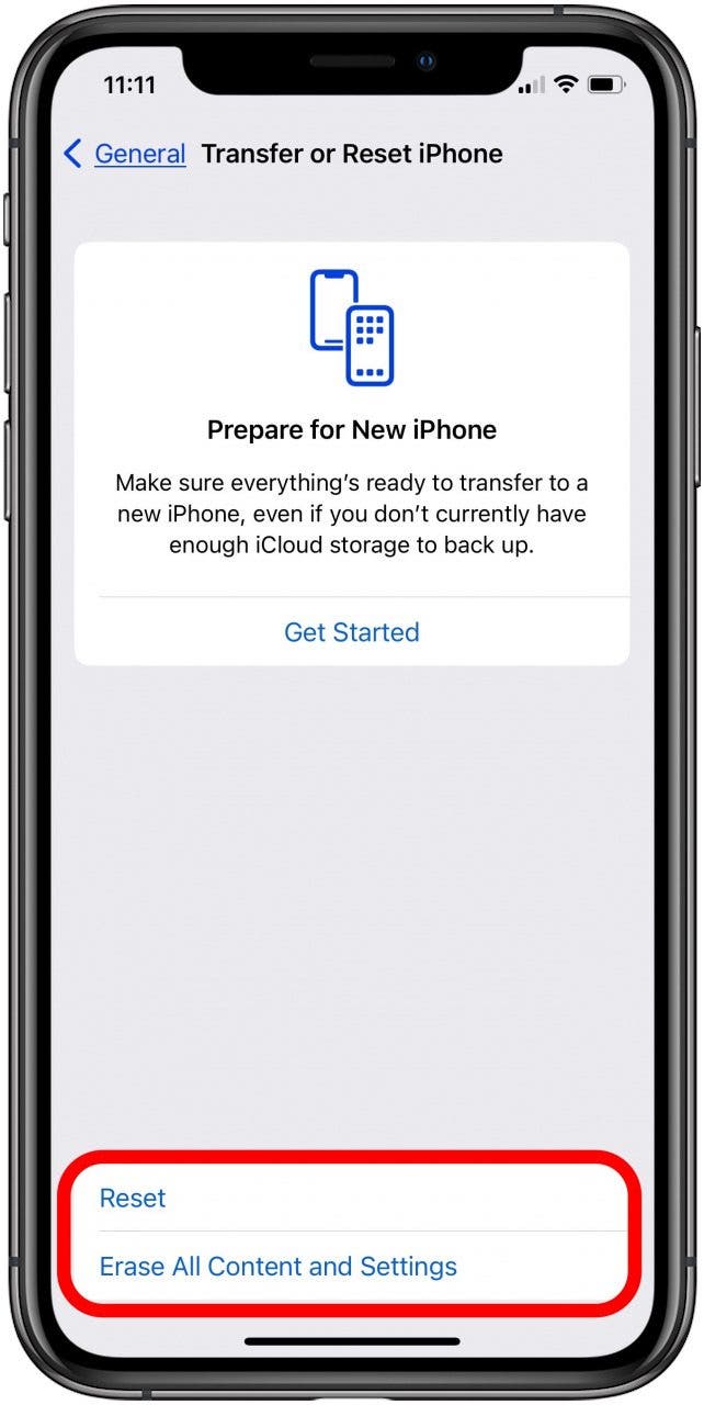 tap reset to reset settings tap erase all content and settings for iphone factory reset