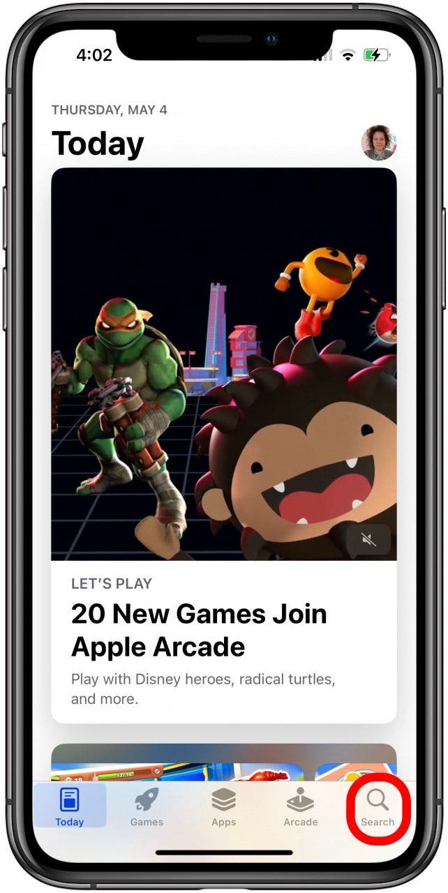 tap search in app store to find deleted app