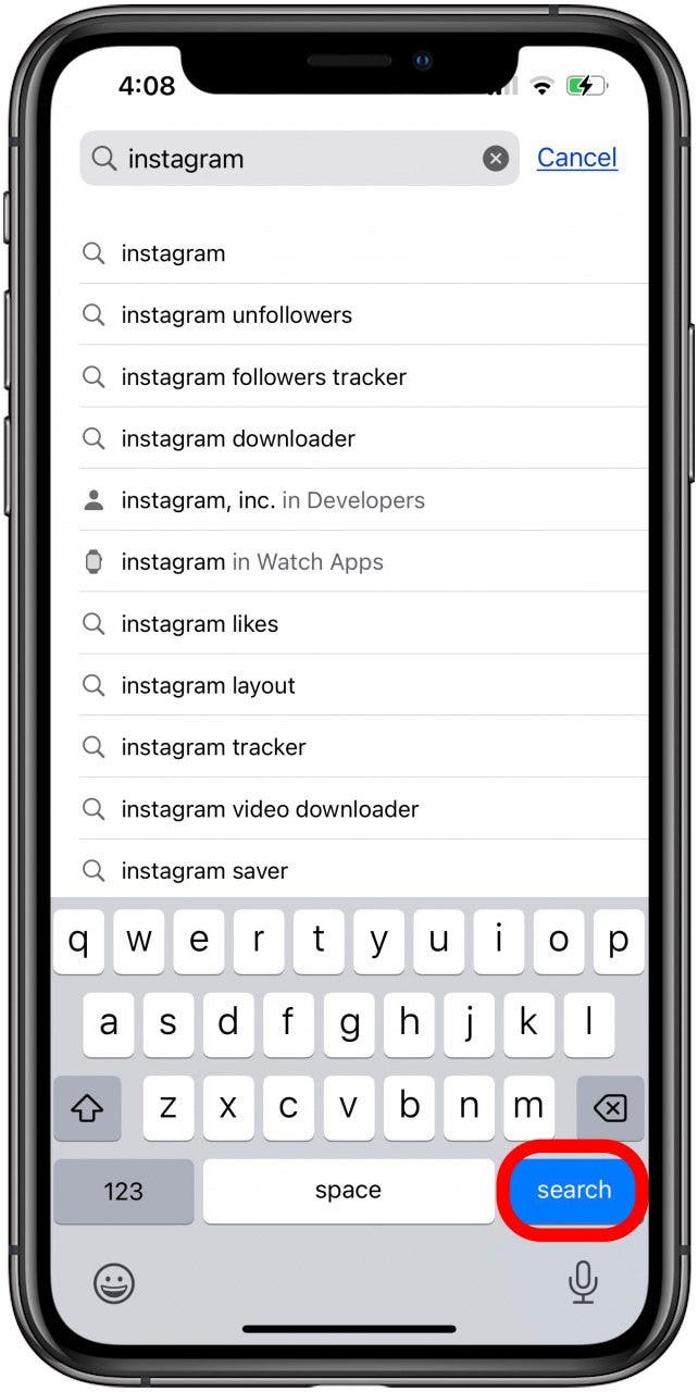 tap search to find apps not showing on iphone