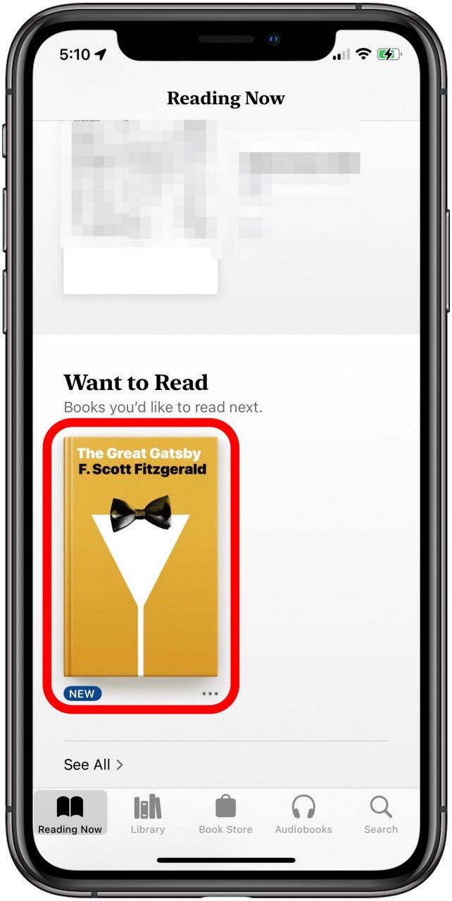 tap the book you want to read in reading now or library