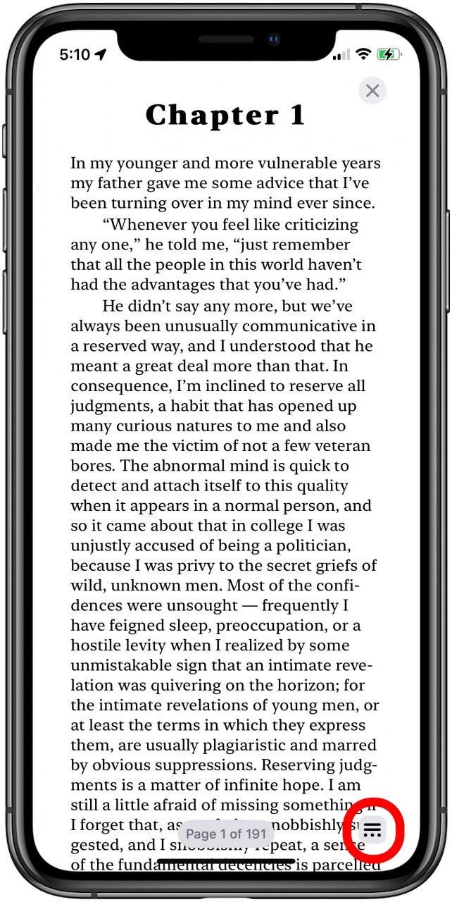 tap the menu icon in apple books app