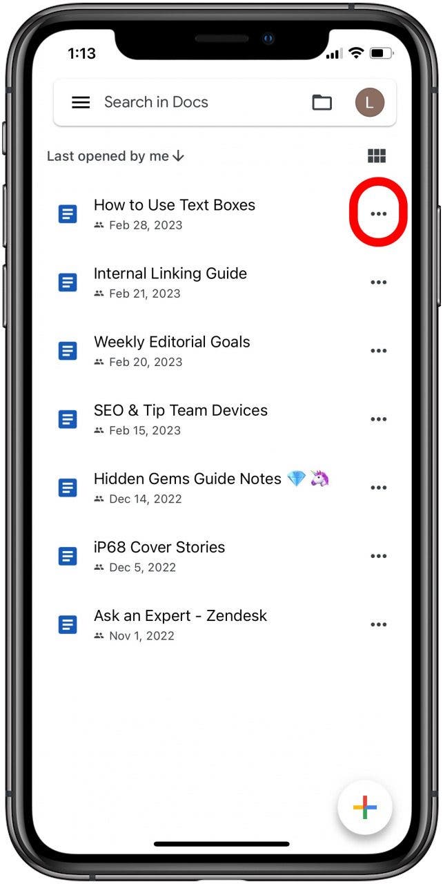 tap the three dots next to the google doc you are printing from iphone