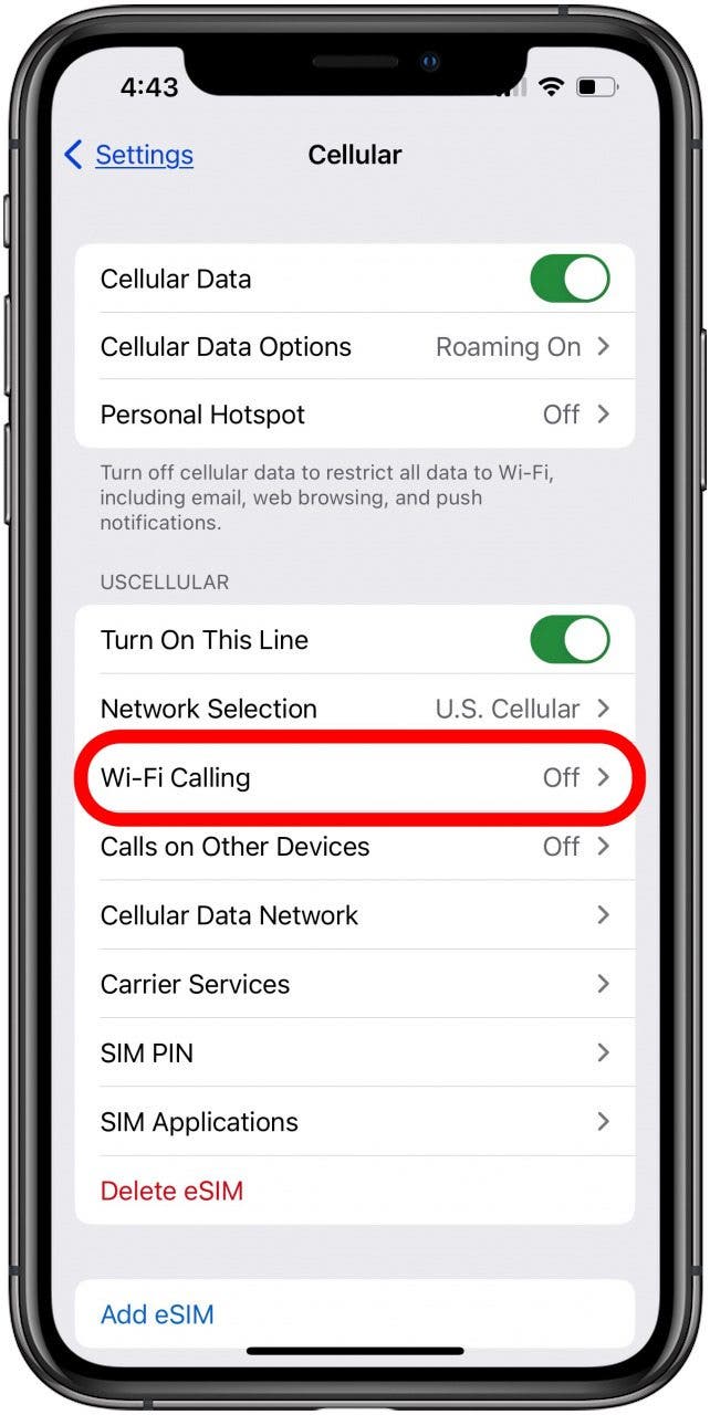 tap wifi calling to fix voicemail on iphone