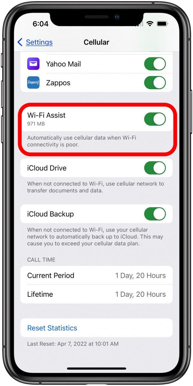 toggle off wifi assist if wifi keeps disconnecting