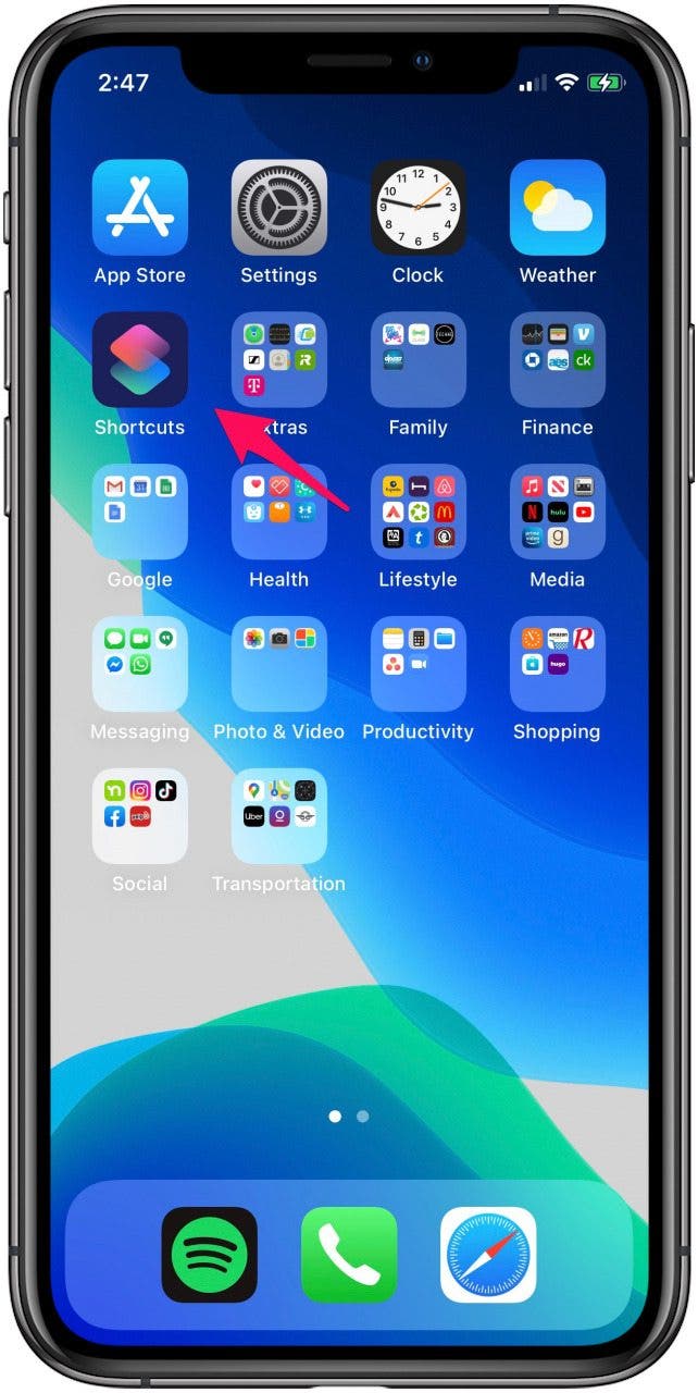Open the Shortcuts app to create a Wi-Fi automation