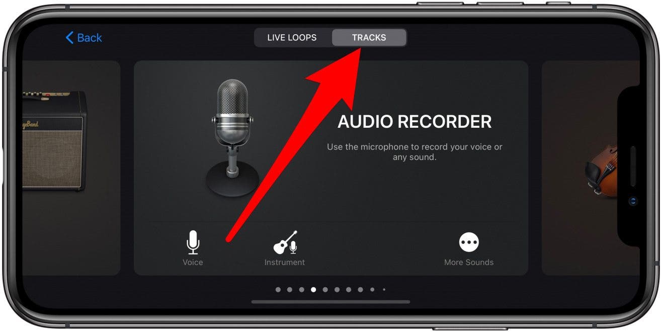 Under Tracks, tap Audio Recorder or pick any instrument. 