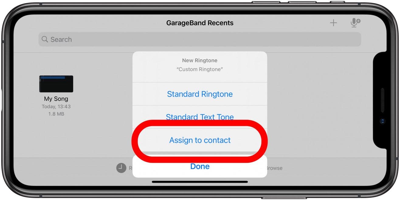 Choose Assing to contact to assign the ringtone.