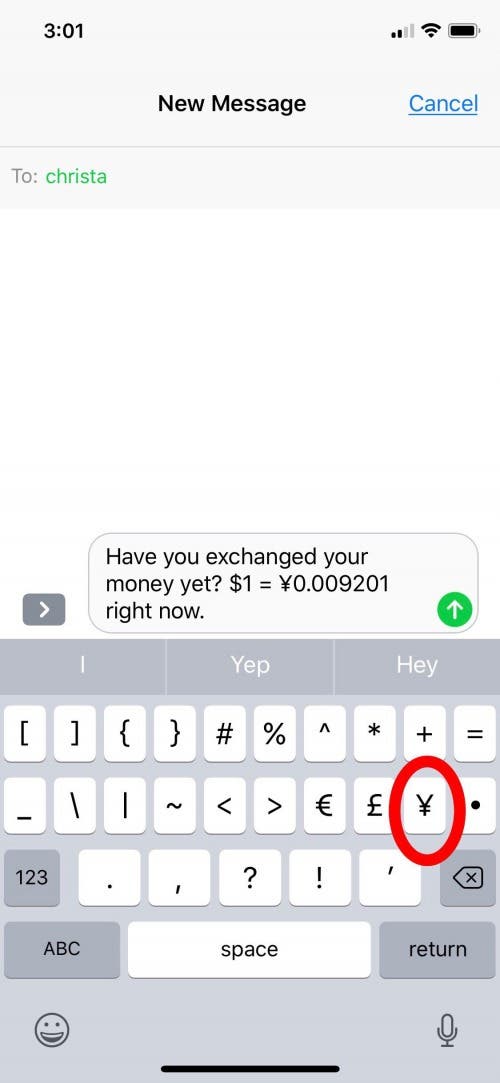 yen symbol on phone
