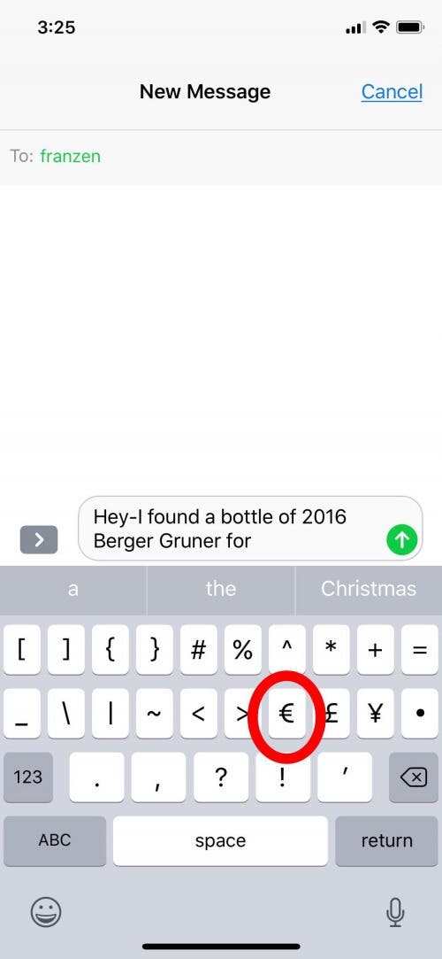 euro symbol on phone
