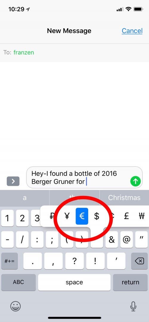 euro symbol iphone keyboard
