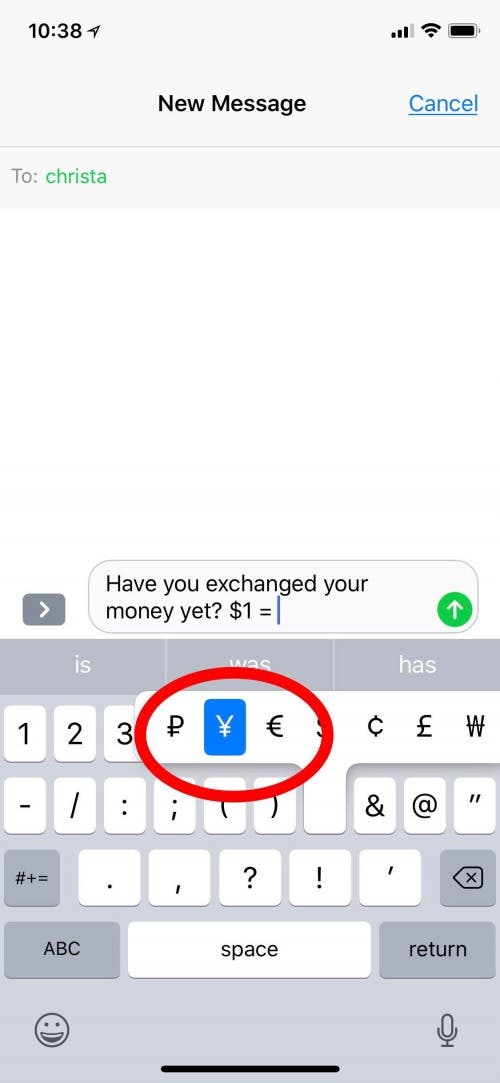 yen on iphone keypad