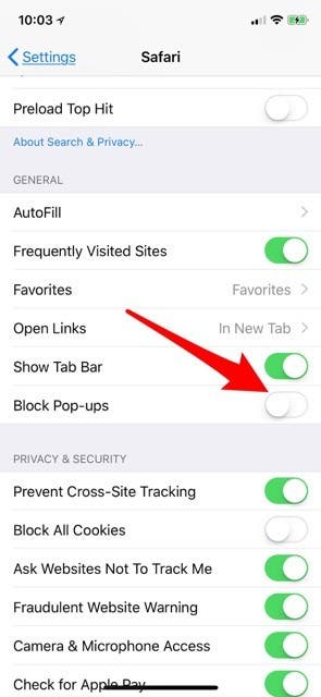 how to block pop ups on safari