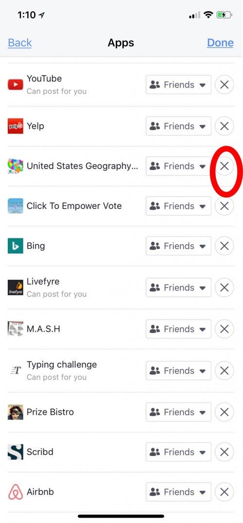 delete facebook apps