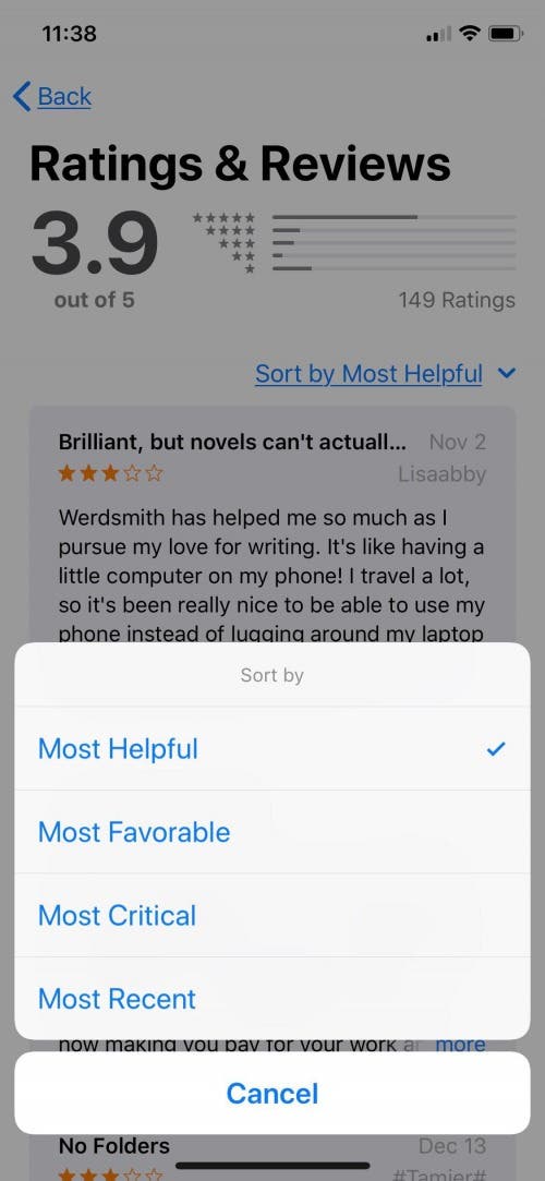 How to Sort App Store Reviews on iPhone with iOS 11.3