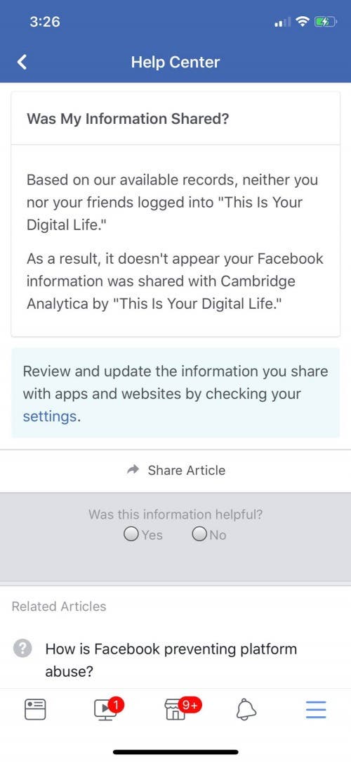 how to tell if facebook shared my data