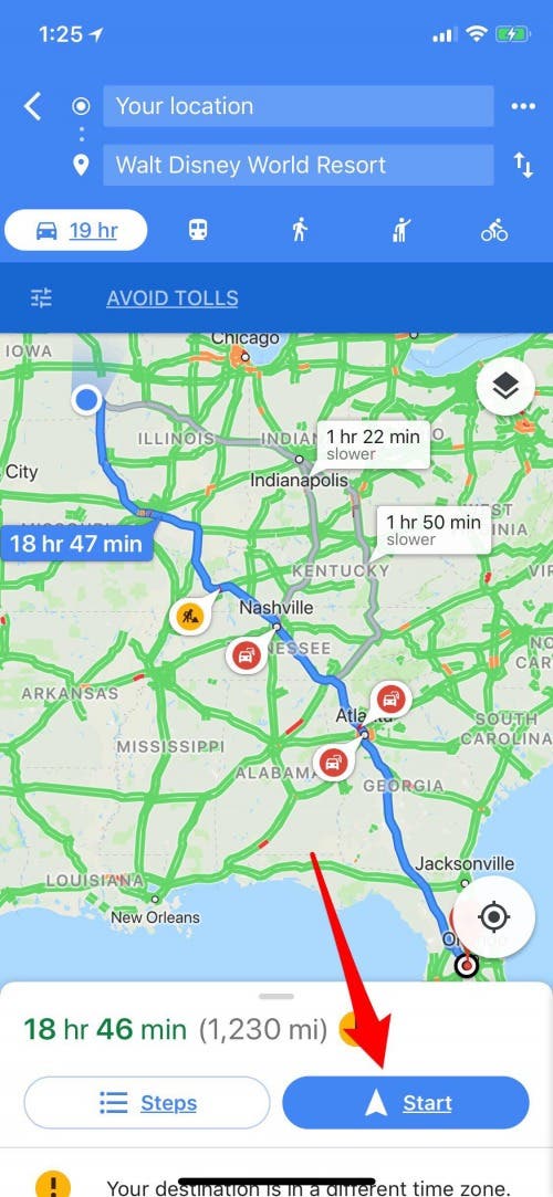 google map no tolls