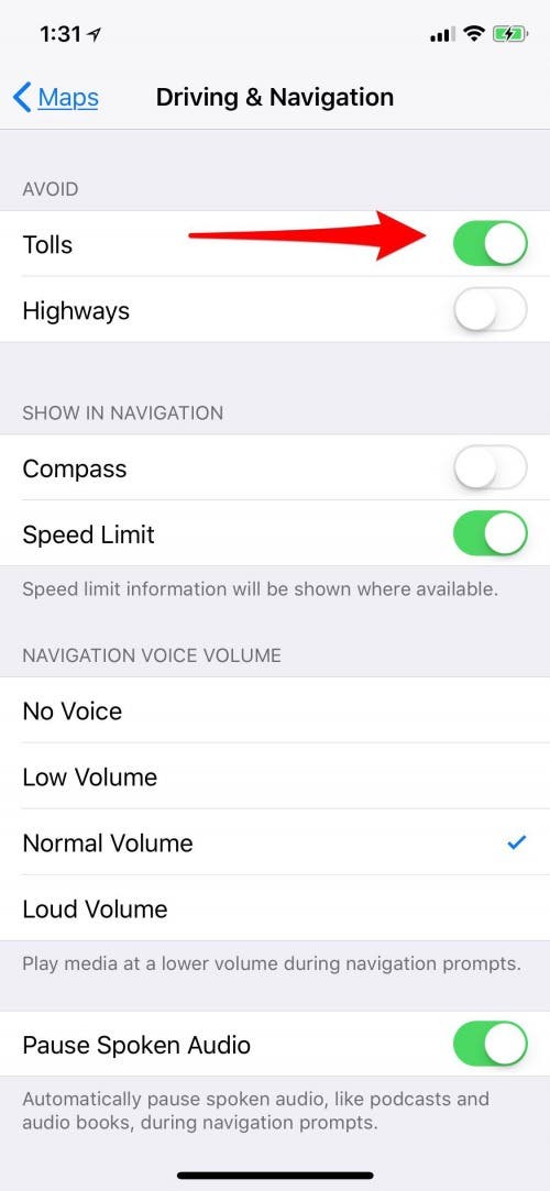 how to avoid tolls on apple maps