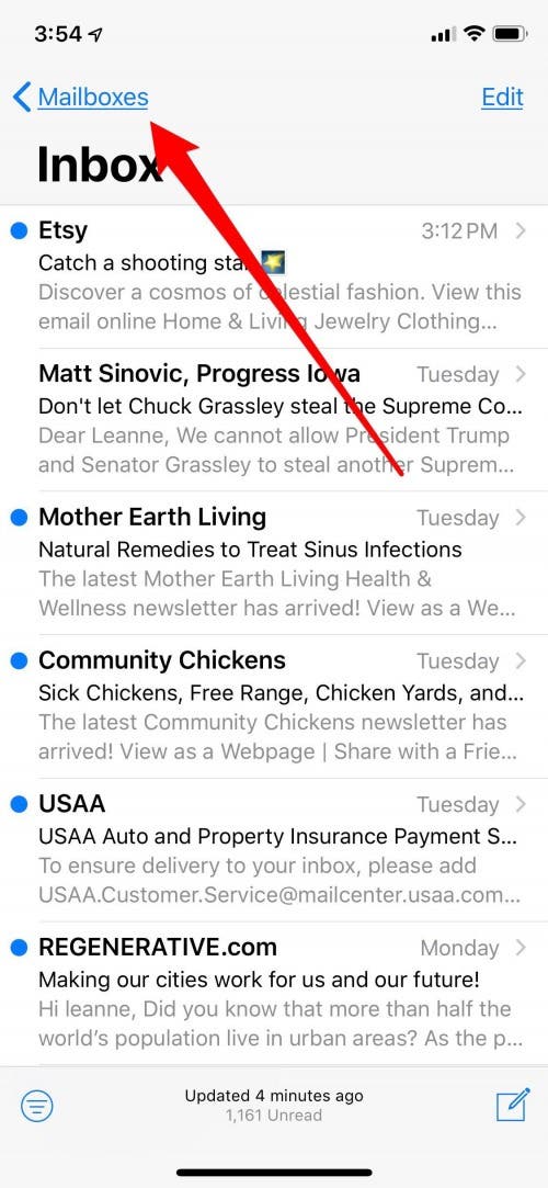 mailboxes in iphone mail app
