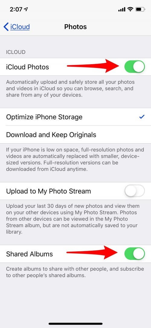 enable shared icloud photo albums