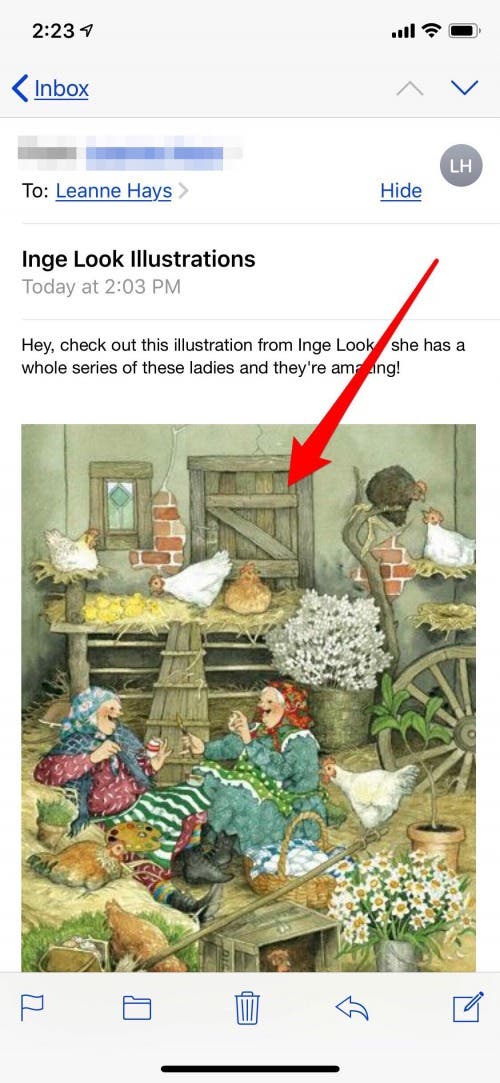 saved photos from email