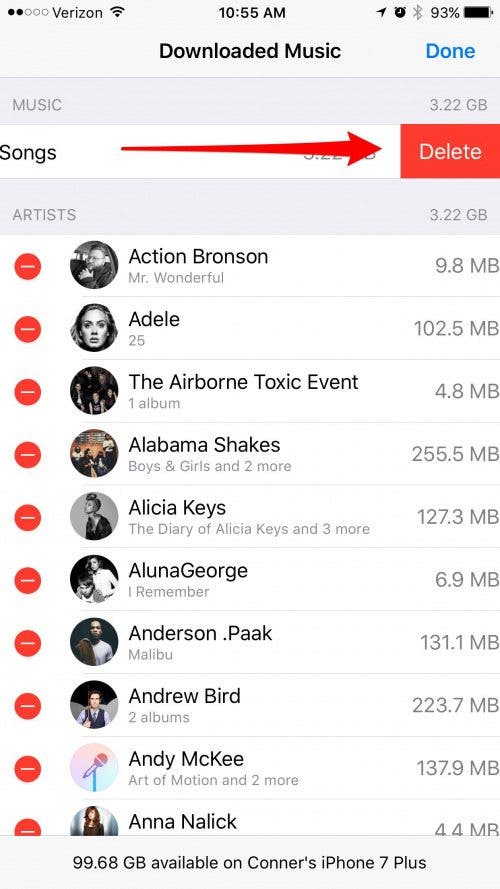 how do I delete songs from my iPhone