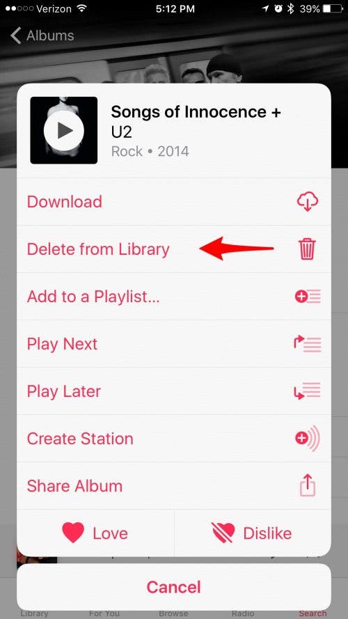 how to delete U2 songs