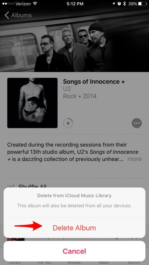 delete U2 songs of innocence from iTunes