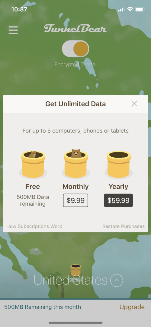  TunnelBear VPN, Wifi & Internet Privacy, Unlimited Data, 5  Devices, 1 Year